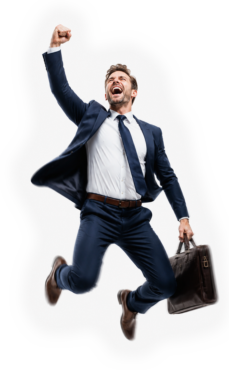 Imprenditore che festeggia un traguardo professionale